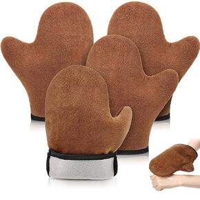 4 Packs Self Tanning Mitt Applicators Sunless Tanning Mittens Double Sided Self Tanning Gloves Reusable Tanner Applicator Mittens Brown Tanner Gloves with Thumb (Black)
