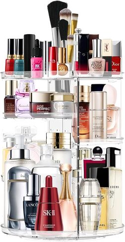 Makeup Organizer 360 Rotating Cosmetic Organizer DIY Adjustable Makeup Carousel Spinning Holder Rack , Large Capacity Cosmetic Storage Box Makeup Brushes Lipsticks Organizer for Vanity Countertop in Kuwait
