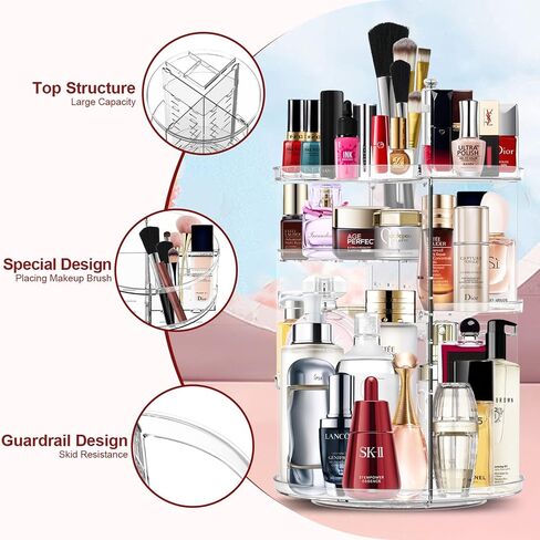 Makeup Organizer 360 Rotating Cosmetic Organizer DIY Adjustable Makeup Carousel Spinning Holder Rack , Large Capacity Cosmetic Storage Box Makeup Brushes Lipsticks Organizer for Vanity Countertop in Kuwait