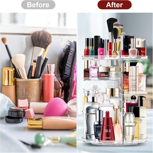 Makeup Organizer 360 Rotating Cosmetic Organizer DIY Adjustable Makeup Carousel Spinning Holder Rack , Large Capacity Cosmetic Storage Box Makeup Brushes Lipsticks Organizer for Vanity Countertop in Kuwait