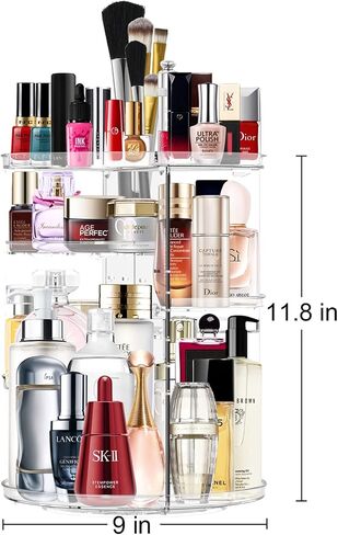 Makeup Organizer 360 Rotating Cosmetic Organizer DIY Adjustable Makeup Carousel Spinning Holder Rack , Large Capacity Cosmetic Storage Box Makeup Brushes Lipsticks Organizer for Vanity Countertop in Kuwait