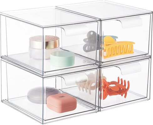 Syntus 3 Piece Set Stackable Makeup Organizer Drawers, 4.4'' Tall Acrylic Bathroom Storage Drawer, Plastic Cosmetics Box for Vanity, Undersink, Skincare, Kitchen Cabinets, Pantry Organization in Kuwait