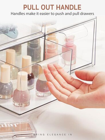 Syntus 3 Piece Set Stackable Makeup Organizer Drawers, 4.4'' Tall Acrylic Bathroom Storage Drawer, Plastic Cosmetics Box for Vanity, Undersink, Skincare, Kitchen Cabinets, Pantry Organization in Kuwait