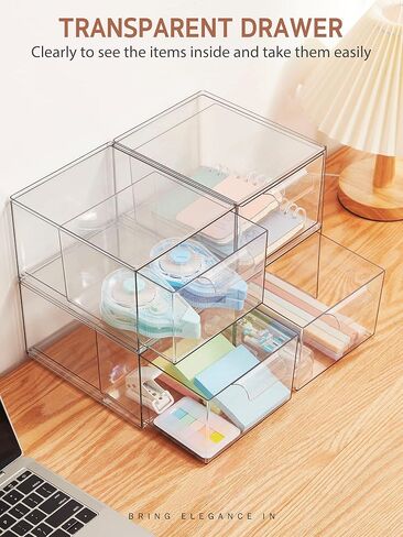 Syntus 3 Piece Set Stackable Makeup Organizer Drawers, 4.4'' Tall Acrylic Bathroom Storage Drawer, Plastic Cosmetics Box for Vanity, Undersink, Skincare, Kitchen Cabinets, Pantry Organization in Kuwait