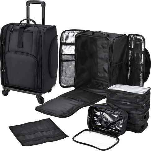 Stagiant Rolling Makeup Train Case, Professional Makeup Case, Travel Cosmetic Organizer Make Up Storage Bag for Makeup Artist, Hairstylist, Barbers, with 5 Toiletry Bags, Black in Saudi Arabia