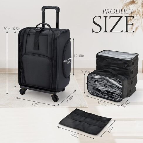 Stagiant Rolling Makeup Train Case, Professional Makeup Case, Travel Cosmetic Organizer Make Up Storage Bag for Makeup Artist, Hairstylist, Barbers, with 5 Toiletry Bags, Black in Saudi Arabia