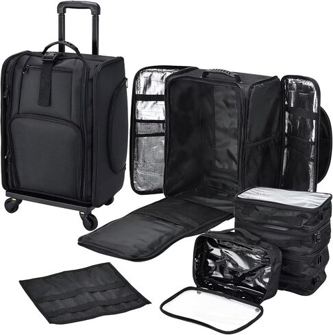 Stagiant Rolling Makeup Train Case, Professional Makeup Case, Travel Cosmetic Organizer Make Up Storage Bag for Makeup Artist, Hairstylist, Barbers, with 5 Toiletry Bags, Black in Saudi Arabia