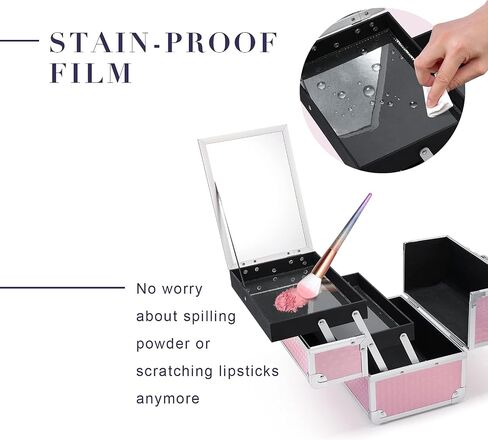 FRENESSA Makeup Train Case Cosmetic Organizer Case Portable Makeup Box with Mirror 2 Trays Lockable Make up Travel Storage Case for Makeup Artist, Nail Kits, Makeup Tools Makeup Case Modern Black in Saudi Arabia
