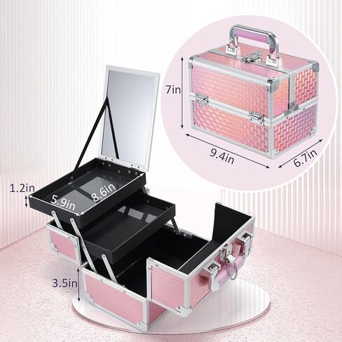 FRENESSA Makeup Train Case Cosmetic Organizer Case Portable Makeup Box with Mirror 2 Trays Lockable Make up Travel Storage Case for Makeup Artist, Nail Kits, Makeup Tools Makeup Case Modern Black in Saudi Arabia