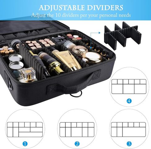 JOURMON Travel Makeup Bag Train Case Cosmetic Case Organizer Portable Artist Storage Bag with Adjustable Dividers for Cosmetics Makeup Brushes Toiletry Jewelry Digital Accessories(Black,S) in Saudi Arabia