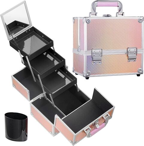 FRENESSA Makeup Train Case 11.8 Inch Extra Large Makeup Organizer Case 3 Trays with Mirror Cosmetic Travel Storage Box for Makeup Artist Nail Tech Craft Supplies Case Black in Saudi Arabia