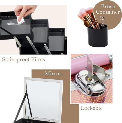 FRENESSA Makeup Train Case 11.8 Inch Extra Large Makeup Organizer Case 3 Trays with Mirror Cosmetic Travel Storage Box for Makeup Artist Nail Tech Craft Supplies Case Black in Saudi Arabia