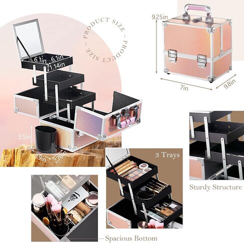 FRENESSA Makeup Train Case 11.8 Inch Extra Large Makeup Organizer Case 3 Trays with Mirror Cosmetic Travel Storage Box for Makeup Artist Nail Tech Craft Supplies Case Black in Saudi Arabia
