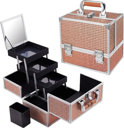 FRENESSA Makeup Train Case 11.8 Inch Extra Large Makeup Organizer Case 3 Trays with Mirror Cosmetic Travel Storage Box for Makeup Artist Nail Tech Craft Supplies Case Black in Saudi Arabia