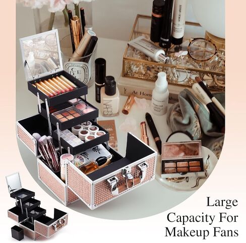 FRENESSA Makeup Train Case 11.8 Inch Extra Large Makeup Organizer Case 3 Trays with Mirror Cosmetic Travel Storage Box for Makeup Artist Nail Tech Craft Supplies Case Black in Saudi Arabia