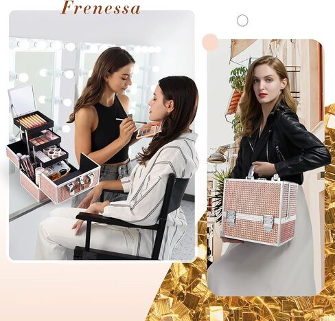 FRENESSA Makeup Train Case 11.8 Inch Extra Large Makeup Organizer Case 3 Trays with Mirror Cosmetic Travel Storage Box for Makeup Artist Nail Tech Craft Supplies Case Black in Saudi Arabia