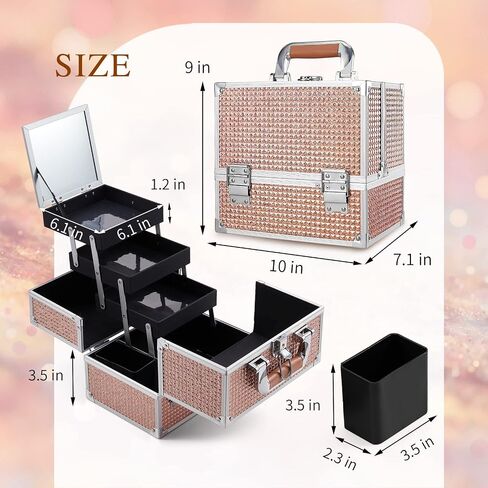 FRENESSA Makeup Train Case 11.8 Inch Extra Large Makeup Organizer Case 3 Trays with Mirror Cosmetic Travel Storage Box for Makeup Artist Nail Tech Craft Supplies Case Black in Saudi Arabia