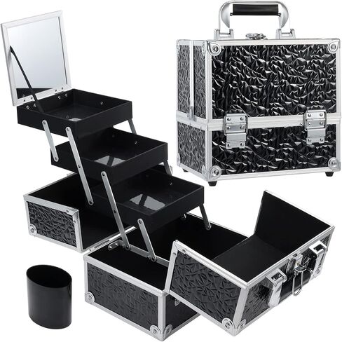 FRENESSA Makeup Train Case 11.8 Inch Extra Large Makeup Organizer Case 3 Trays with Mirror Cosmetic Travel Storage Box for Makeup Artist Nail Tech Craft Supplies Case Black in Saudi Arabia
