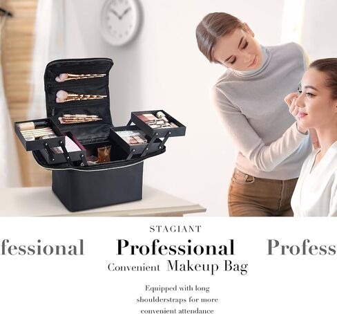 Stagiant Soft Makeup Box, Large Makeup Organizer Case, Professional Nail Train Bag Carrying Case Artist Travel Cosmetic Storage Handbag, with 4 Trays for Jewelry Make-Up Brushes Toiletry in Saudi Arabia