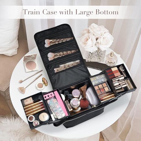 Stagiant Soft Makeup Box, Large Makeup Organizer Case, Professional Nail Train Bag Carrying Case Artist Travel Cosmetic Storage Handbag, with 4 Trays for Jewelry Make-Up Brushes Toiletry in Saudi Arabia