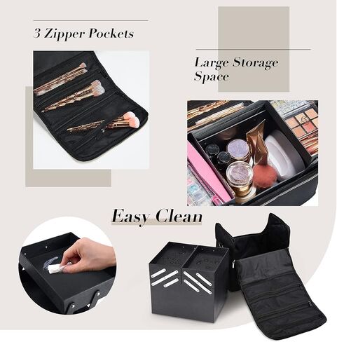 Stagiant Soft Makeup Box, Large Makeup Organizer Case, Professional Nail Train Bag Carrying Case Artist Travel Cosmetic Storage Handbag, with 4 Trays for Jewelry Make-Up Brushes Toiletry in Saudi Arabia