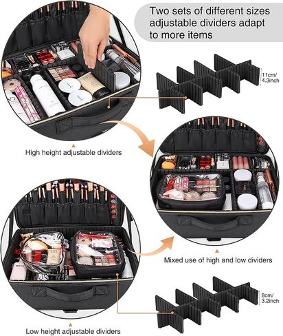 Relavel Extra Large Makeup Case Travel Makeup Train Case Professional Makeup Artist Bag Portable Nail Organizer Box Art Supply Case with Adjustable Dividers/Attach to Trolley/Shoulder Strap (Black) in Saudi Arabia