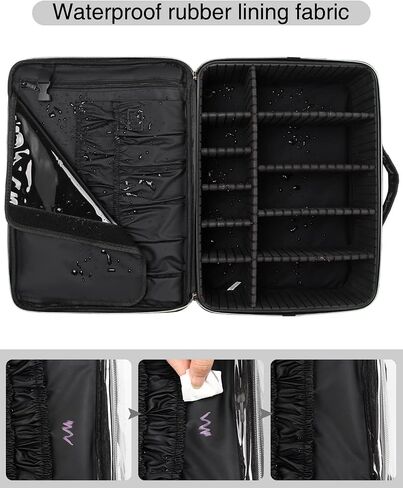 Relavel Extra Large Makeup Case Travel Makeup Train Case Professional Makeup Artist Bag Portable Nail Organizer Box Art Supply Case with Adjustable Dividers/Attach to Trolley/Shoulder Strap (Black) in Saudi Arabia