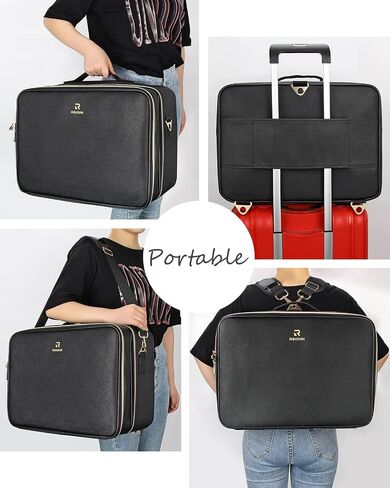 Relavel Extra Large Makeup Case Travel Makeup Train Case Professional Makeup Artist Bag Portable Nail Organizer Box Art Supply Case with Adjustable Dividers/Attach to Trolley/Shoulder Strap (Black) in Saudi Arabia