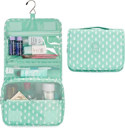 Narwey Hanging Toiletry Bag for Women Travel Makeup Bag Organizer Toiletries Bag for Travel Size Cosmetics Essentials Accessories (Blue Flower) in Kuwait