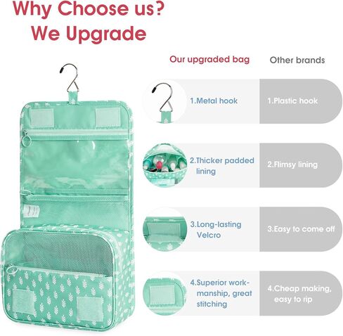 Narwey Hanging Toiletry Bag for Women Travel Makeup Bag Organizer Toiletries Bag for Travel Size Cosmetics Essentials Accessories (Blue Flower) in Kuwait