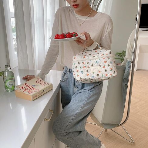 Cosmetic Bags for Women, Cute Floral Makeup Bag, Organizer Storage Make Up Bag, Travel Toiletry Bags, Handbags Purses (Bear/Big) in Saudi Arabia