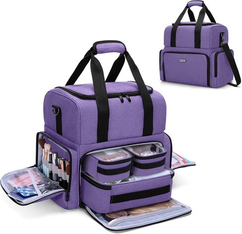 BAFASO 2 Layers Large Travel Makeup Bag with 3 Inner Removable Pouches, Hair Bag Cosmetic Bag Tattoo Carrying Case with Detachable Dividers (Patented), Black in Saudi Arabia