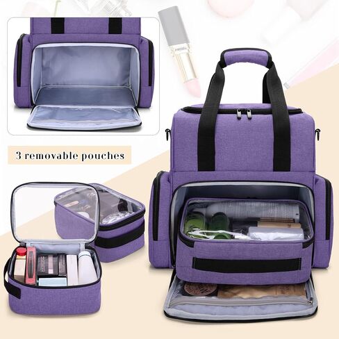 BAFASO 2 Layers Large Travel Makeup Bag with 3 Inner Removable Pouches, Hair Bag Cosmetic Bag Tattoo Carrying Case with Detachable Dividers (Patented), Black in Saudi Arabia