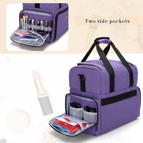 BAFASO 2 Layers Large Travel Makeup Bag with 3 Inner Removable Pouches, Hair Bag Cosmetic Bag Tattoo Carrying Case with Detachable Dividers (Patented), Black in Saudi Arabia