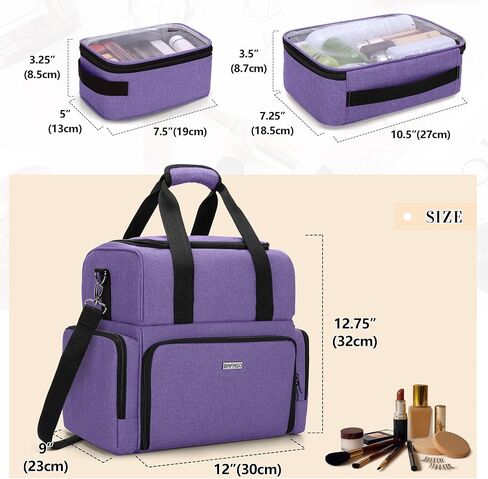 BAFASO 2 Layers Large Travel Makeup Bag with 3 Inner Removable Pouches, Hair Bag Cosmetic Bag Tattoo Carrying Case with Detachable Dividers (Patented), Black in Saudi Arabia