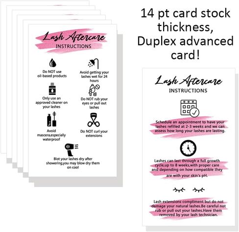Wanyeer Lash Extension Aftercare Instructions Cards, 50 Pack Double Sided Printing 3.5 x 2 inches inch Business Card Size, AfterCare Card, Lash Care Card, White with Pink Watercolor Design in Saudi Arabia