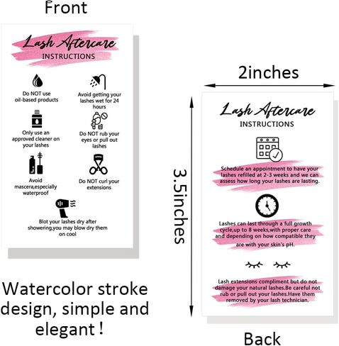 Wanyeer Lash Extension Aftercare Instructions Cards, 50 Pack Double Sided Printing 3.5 x 2 inches inch Business Card Size, AfterCare Card, Lash Care Card, White with Pink Watercolor Design in Saudi Arabia
