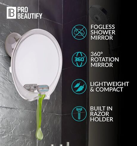 Fogless Shower Mirror for Shaving - Strong Suction, Razor Holder & 360 Degree Rotation Shower Shaving Mirror - Fog Free Mirror for Shower & Shaving Mirror - Men & Women in Saudi Arabia