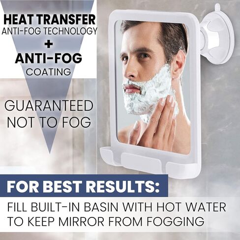 MIRRORVANA Fogless Shower Mirror for Shaving with Upgraded Suction, Dual Anti Fog Design, Shatterproof Surface & 360° Swivel, 8" x 7" in Saudi Arabia