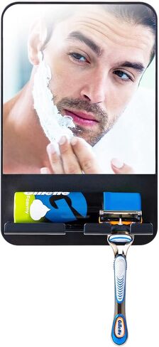 TAILI Shower Mirror Fogless for Shaving with Razor Holder,NO-Drilling & Removable Shower Mirror Fogless Suction,Shatterproof & Waterproof Anti Fog Mirror for Bathroom,Men,Women(Black) in Saudi Arabia