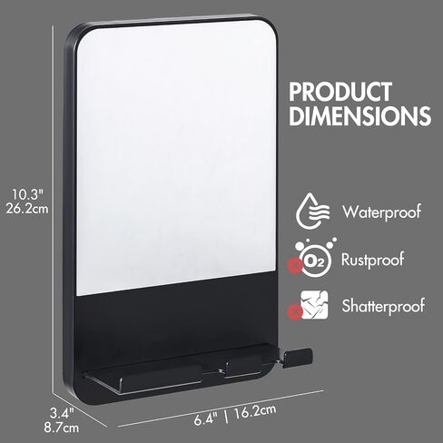 TAILI Shower Mirror Fogless for Shaving with Razor Holder,NO-Drilling & Removable Shower Mirror Fogless Suction,Shatterproof & Waterproof Anti Fog Mirror for Bathroom,Men,Women(Black) in Saudi Arabia