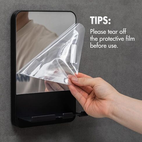 TAILI Shower Mirror Fogless for Shaving with Razor Holder,NO-Drilling & Removable Shower Mirror Fogless Suction,Shatterproof & Waterproof Anti Fog Mirror for Bathroom,Men,Women(Black) in Saudi Arabia