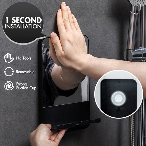 TAILI Shower Mirror Fogless for Shaving with Razor Holder,NO-Drilling & Removable Shower Mirror Fogless Suction,Shatterproof & Waterproof Anti Fog Mirror for Bathroom,Men,Women(Black) in Saudi Arabia