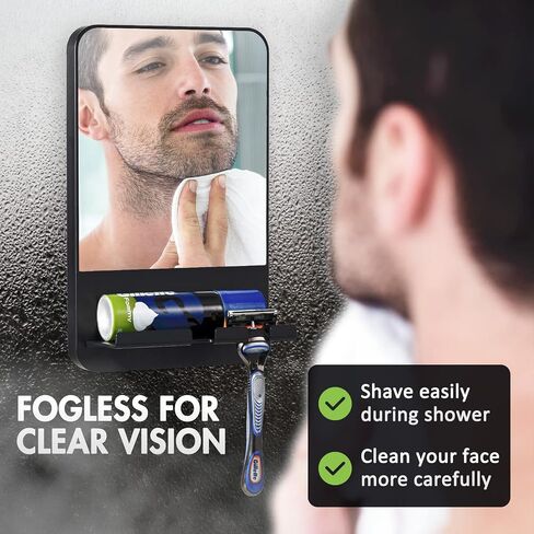 TAILI Shower Mirror Fogless for Shaving with Razor Holder,NO-Drilling & Removable Shower Mirror Fogless Suction,Shatterproof & Waterproof Anti Fog Mirror for Bathroom,Men,Women(Black) in Saudi Arabia