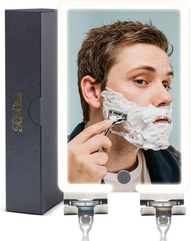 RRtide Heated Shower Mirror Fogless for Shaving with LED Light of 8X5.5inch, Rechargeable Fogless Mirror for Shower with 2 Razor Holders, Made of Real Glass, No Distortion in Kuwait