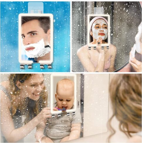 RRtide Heated Shower Mirror Fogless for Shaving with LED Light of 8X5.5inch, Rechargeable Fogless Mirror for Shower with 2 Razor Holders, Made of Real Glass, No Distortion in Kuwait