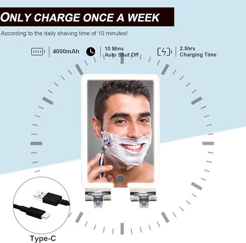 RRtide Heated Shower Mirror Fogless for Shaving with LED Light of 8X5.5inch, Rechargeable Fogless Mirror for Shower with 2 Razor Holders, Made of Real Glass, No Distortion in Kuwait