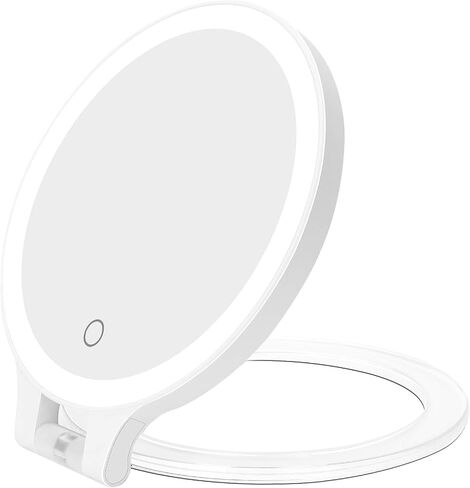 deweisn Magnifying Mirror 10X/1X, Double Sided Tabletop Mirror with Adjustable Folding Cosmetic Mirror with Lights for Makeup/Travel, Blackhead and Comedone Removal-3 Colors Light in Kuwait