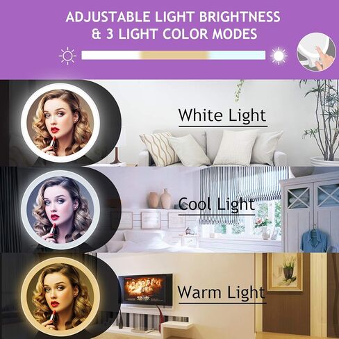 deweisn Magnifying Mirror 10X/1X, Double Sided Tabletop Mirror with Adjustable Folding Cosmetic Mirror with Lights for Makeup/Travel, Blackhead and Comedone Removal-3 Colors Light in Kuwait