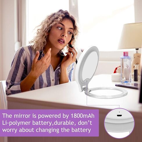 deweisn Magnifying Mirror 10X/1X, Double Sided Tabletop Mirror with Adjustable Folding Cosmetic Mirror with Lights for Makeup/Travel, Blackhead and Comedone Removal-3 Colors Light in Kuwait